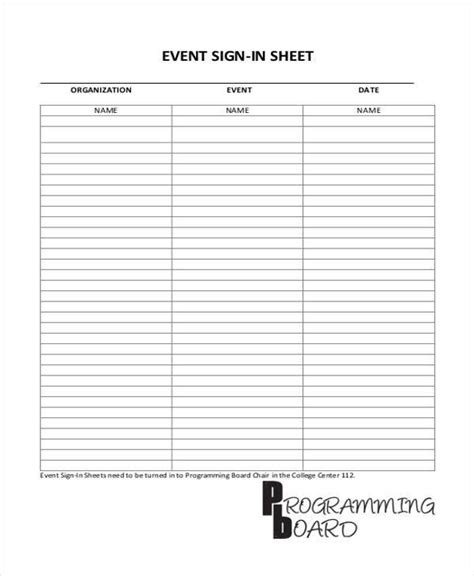 Event Sign Up Sheet Printable