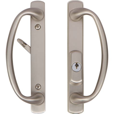 Charlotte Sliding Door Handle Set With Offset Keylock In Brushed Nickel