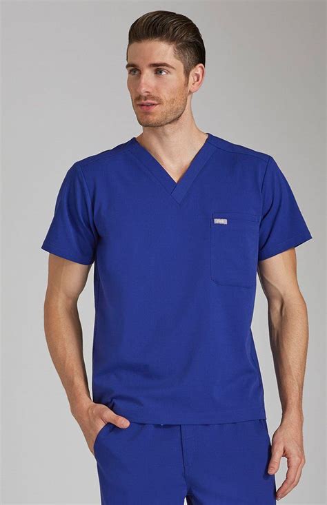 Double Pocket Mens Performance Scrub Top With A Modern Streamlined