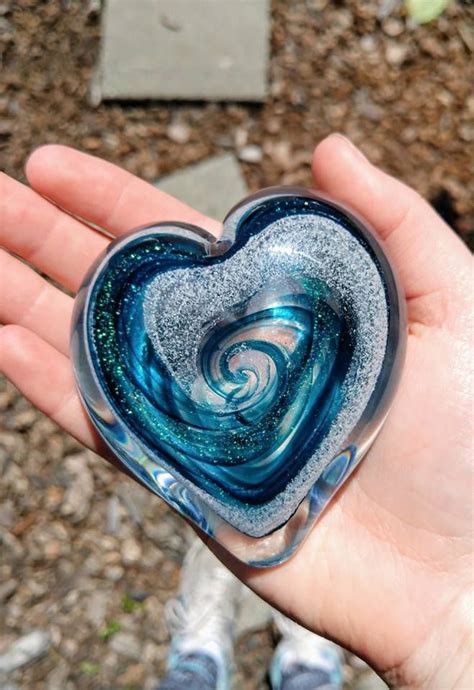 Glass Heart Infused With Cremation Ash For People Or Pets Made By