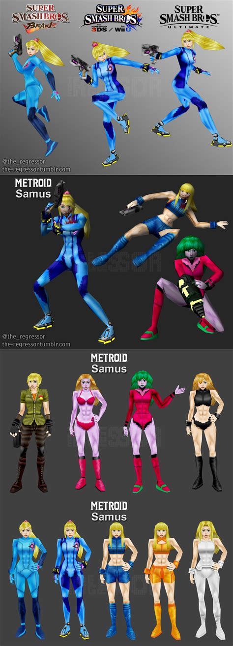All The Zero Suit Samus’ Based Off Official Art Renders Sprites From The Games In Low Poly Form