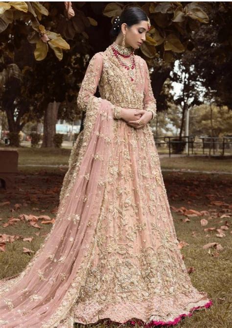 Pakistani Bridal Long Maxi Outfit In Peach Color N7010 Nameera By Farooq