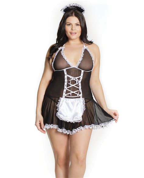 fashion french maid chemise w attached apron and headpiece black white