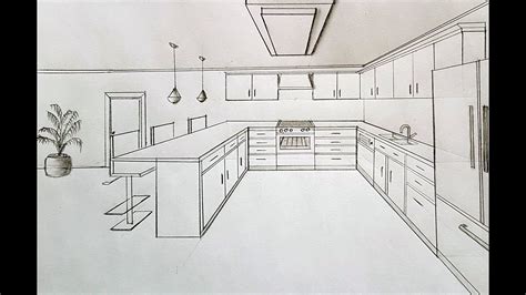 How To Draw A Kitchen In One Point Perspective Interior Design Sketches Interior Architecture