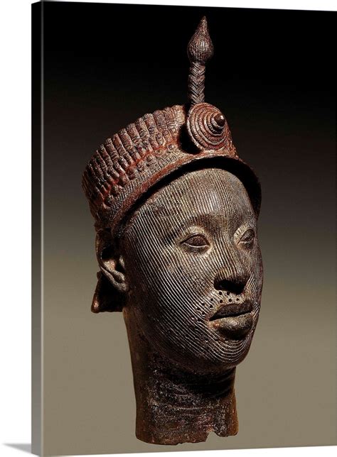 Bronze Head With Beaded Crown And Plume Yoruba Art Wall Art Canvas