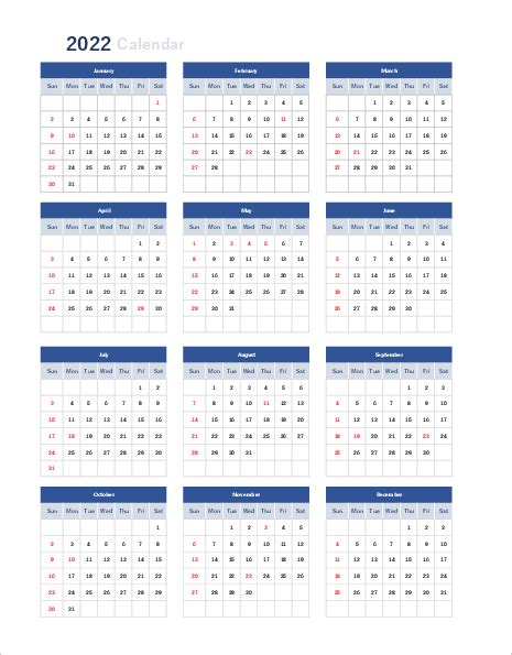2022年エクセルカレンダー テンプレート無料ダウンロード ビズルート