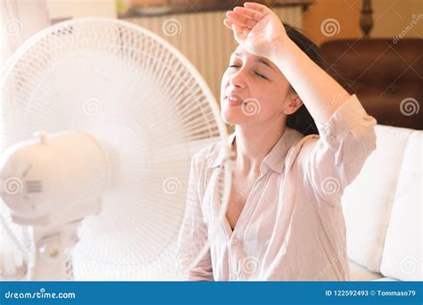 Woman Feeling Hot And Sweating At Home Stock Image Image Of Home Freshness 122592493