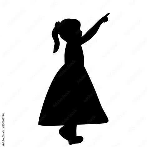 Vector Isolated On A White Background Black Silhouette Little Girl In