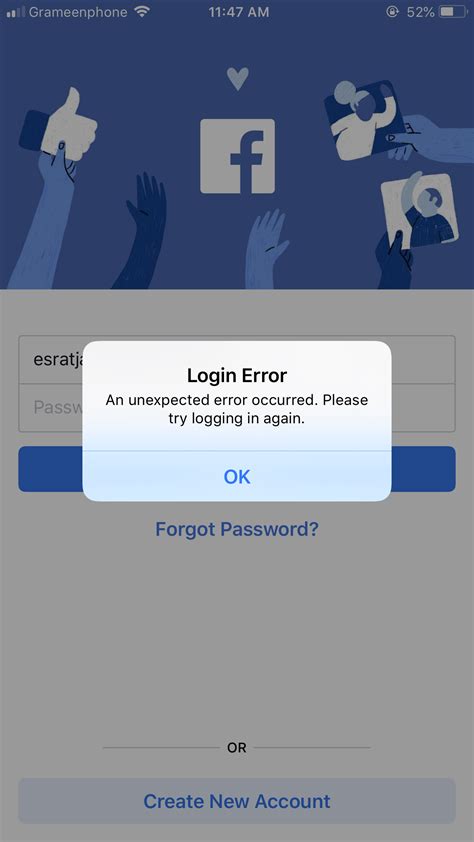 Login Error On Facebook App Apple Community