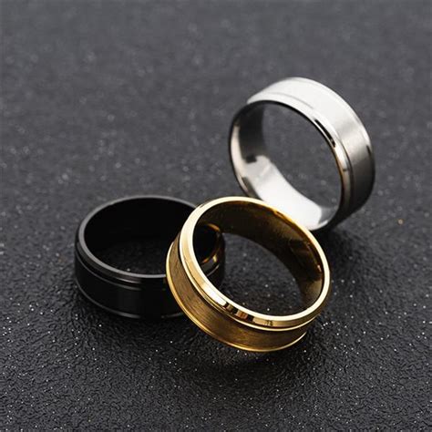 Buy Male Stainless Steel 8mm Wide Matte Double Beveled Simple Ring