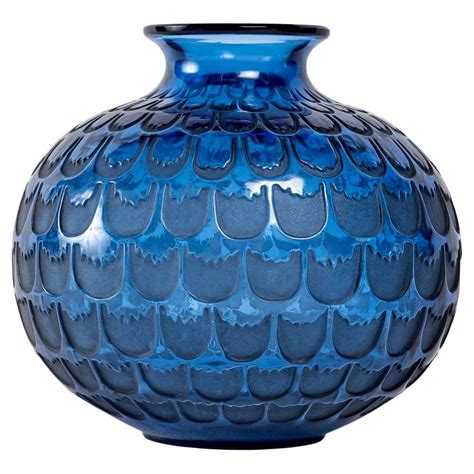 1930 René Lalique Montmorency Vase In Opalescent Glass With Blue Patina Cherries At 1stdibs