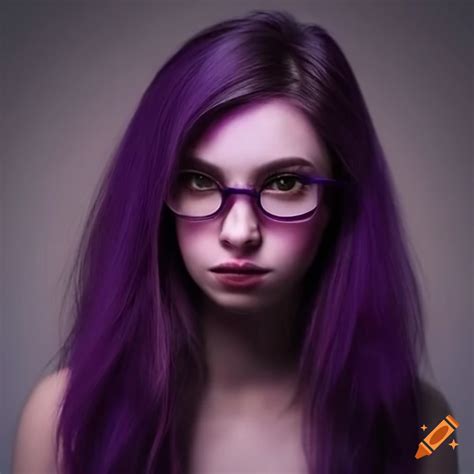 Girl With Purple Glasses And Dark Purple Hair