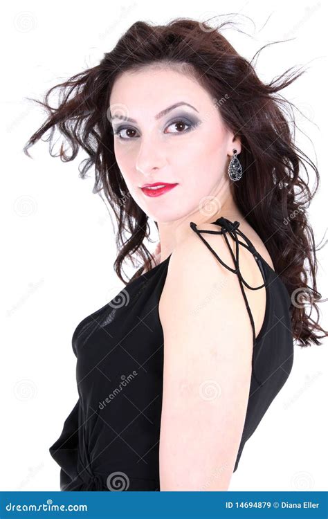 Portrait Of A Brunette With Red Lips Stock Image Image Of Posing