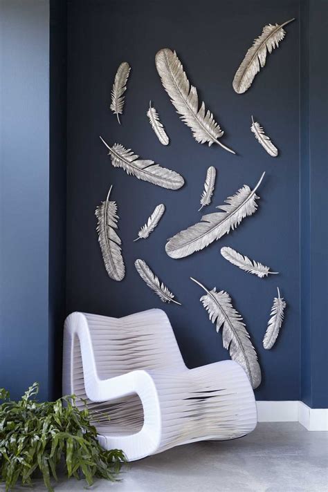 Phillips Collection Modern Silver Leaf Large Feathers Wall Art Set Of