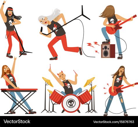 Funny Cartoon Characters In Rock Band Musician Vector Image