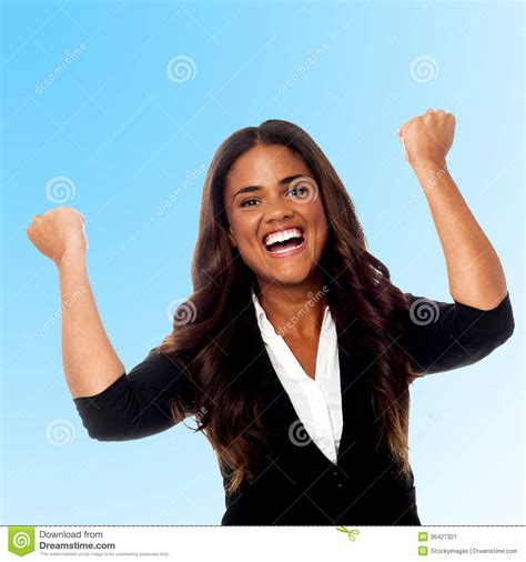 Excited Businesswoman With Clenched Fists Stock Image Image Of