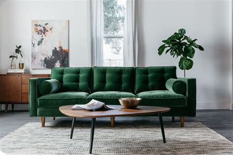Tufted Green Velvet Sofa | Danell by Jovili. Style/Type - Mid-century