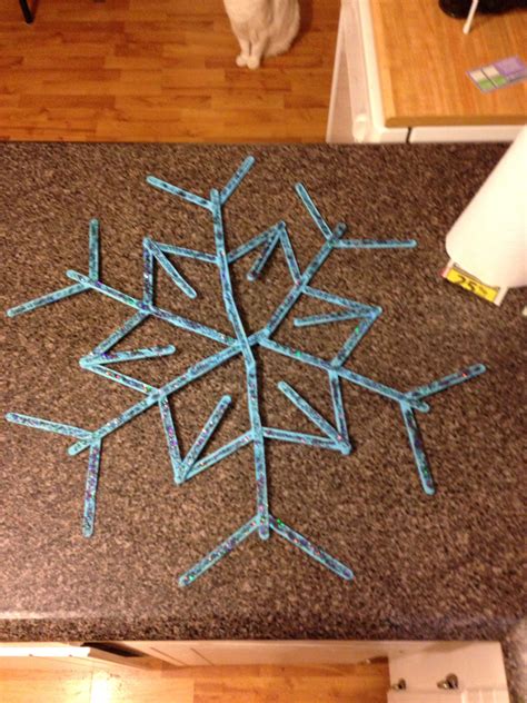 Popsicle Stick Snowflake With Glitter Added Popsicle Stick Snowflake