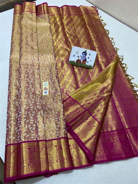 Golden With Pink Pure Kanchipuram Tissue Silk Sarees