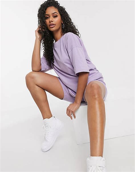 Missguided Oversized T Shirt Legging Short Set In Lilac Asos