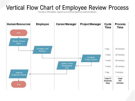 Vertical Flow Chart Of Employee Review Process Presentation Graphics