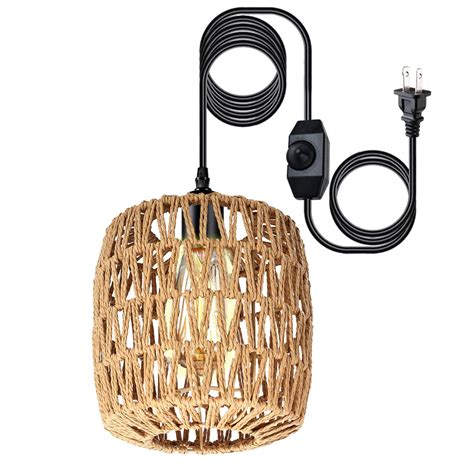 Rattan Wicker Plug In Pendant Lighthanging Lamp W Dimmer Onoff