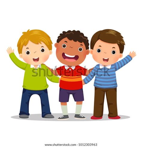 Group Three Happy Boys Standing Together Stock Vector Royalty Free