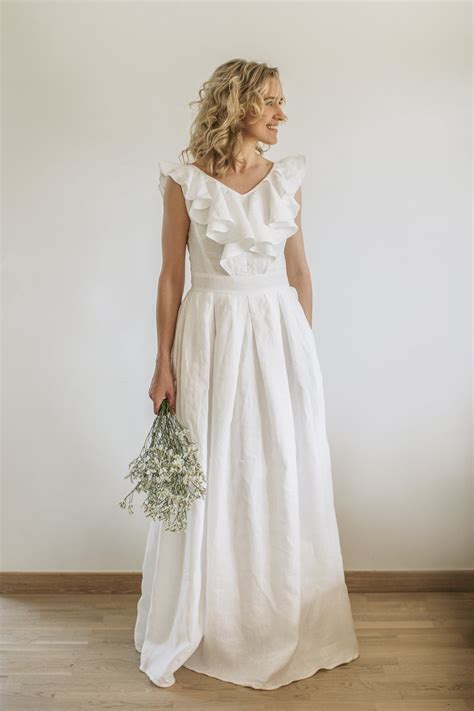 V Back Linen Wedding Dress Handcrafted By Linen Wedding Dress Team