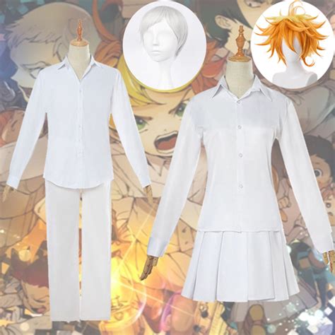 Anime The Promised Neverland Emma Cosplay Costume Wigs White Shirt Skirt Uniform Emma Cosplay