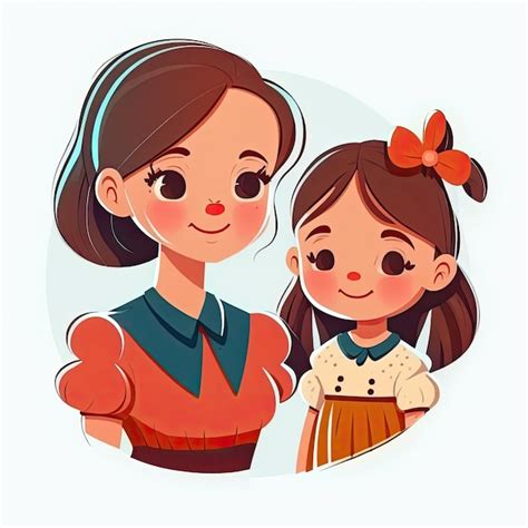 Premium Ai Image Mother And Daughter Cartoon Illustration Ai Generativexd