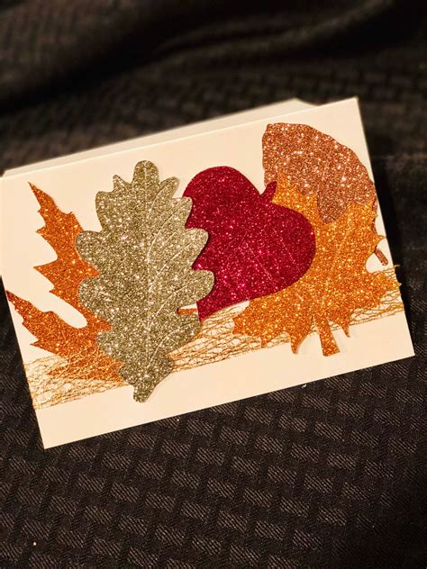 Fall Greeting Card Handmade Glitter Leaf Card Autumn Handmade Cards