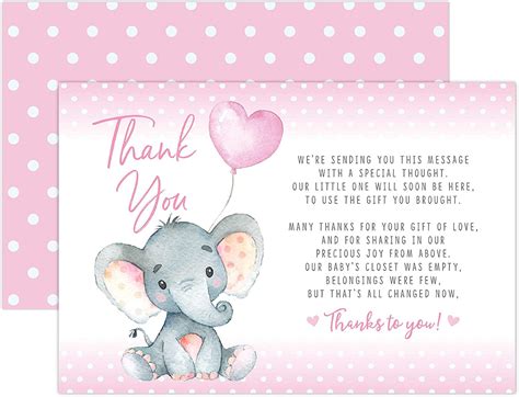 Pink Elephant Baby Shower Thank You Cards 20 Count Including Envelopes