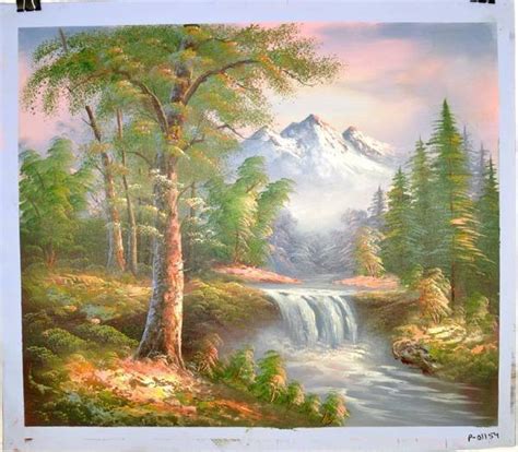 Oil Painting Mountain Nature Landscape Wwaterfall