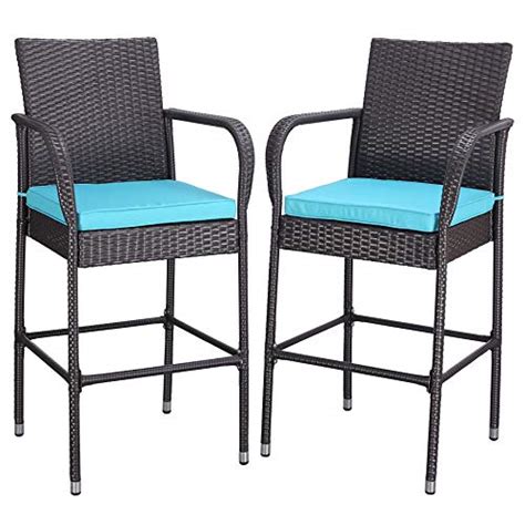 Do4u Set Of 2 Patio Bar Stools All Weather Wicker Outdoor Furniture