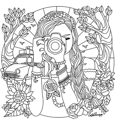 Girl With A Camera Coloring Page Coloring Pages For Adults