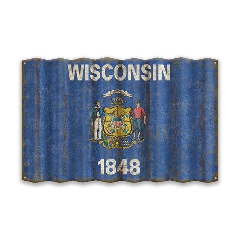 Wisconsin Corrugated State Flag Old Wood Signs