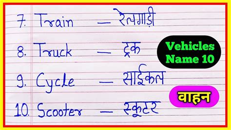 10 Vehicles Name In English And Hindi वाहनों के नाम Vahanon Ke Naam