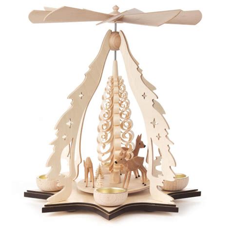 tree shape pyramid with hand carved deer natural german carousel