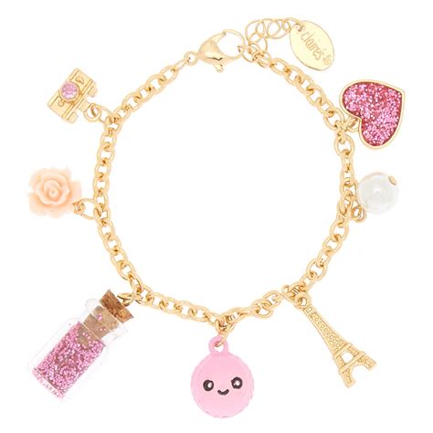 Gold Paris Charm Bracelet Pink Claires Us