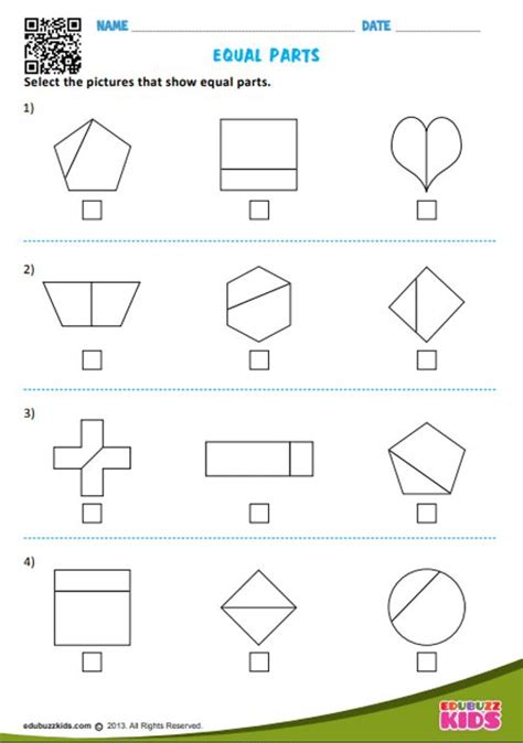 Free Printable Equal Parts Worksheets For The Kids Grade 1 With Common