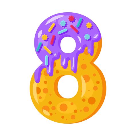 Donut Cartoon Eight Number Vector Illustration Biscuit Font Style