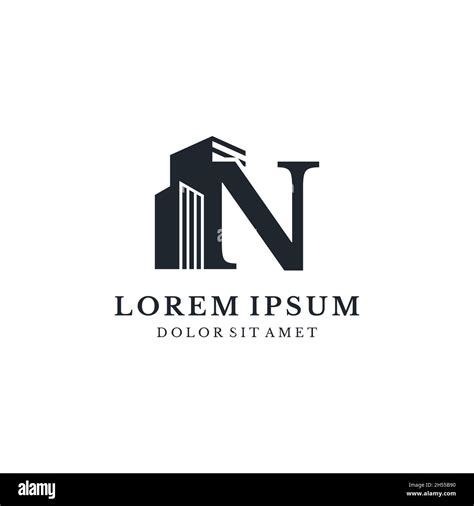 Letter N With Building Logo Vector Stock Illustration Design Template