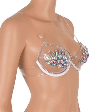 Flower Bikini Nipple Cover Transparent Clear Push Up Bra Strap Crystal