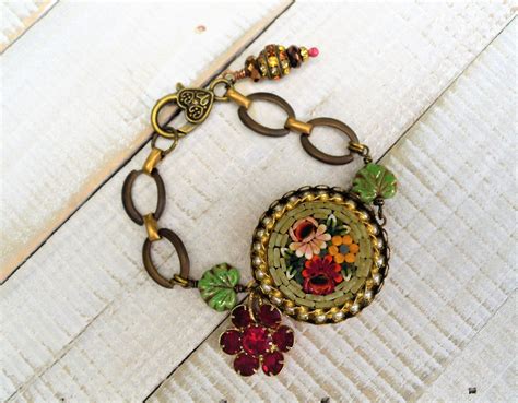 Roman Tapestry Vintage Floral Micro Mosaic Ruby Red Crystal Etsy