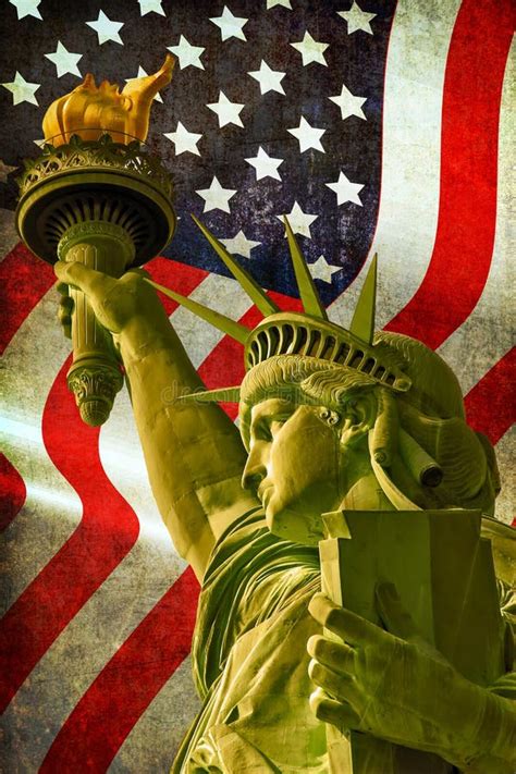 Statue Of Liberty With Usa Flag Stock Photo Image Of Ellis Fourth