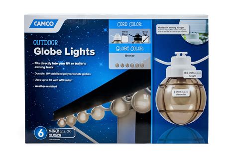 Camco 42761 Rv Awning Globe Lights 6 Bronze Globes On Black Wire