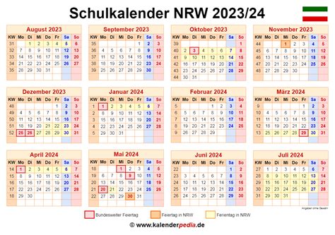 Schulkalender 20232024 Nrw Für Pdf