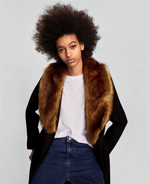 image 2 of coat with faux fur collar from zara faux fur collar fur collars faux fur