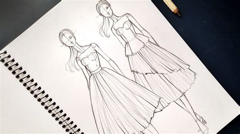 Tutorial Gambar Sketsa Desain Baju Pesta Pemula How To Draw Dress