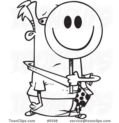 Cartoon Black And White Line Drawing Of A Smiley Face Business Man